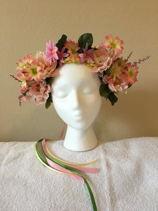 Medium Wreath - Yellow & pink daisies w/ pink daisies