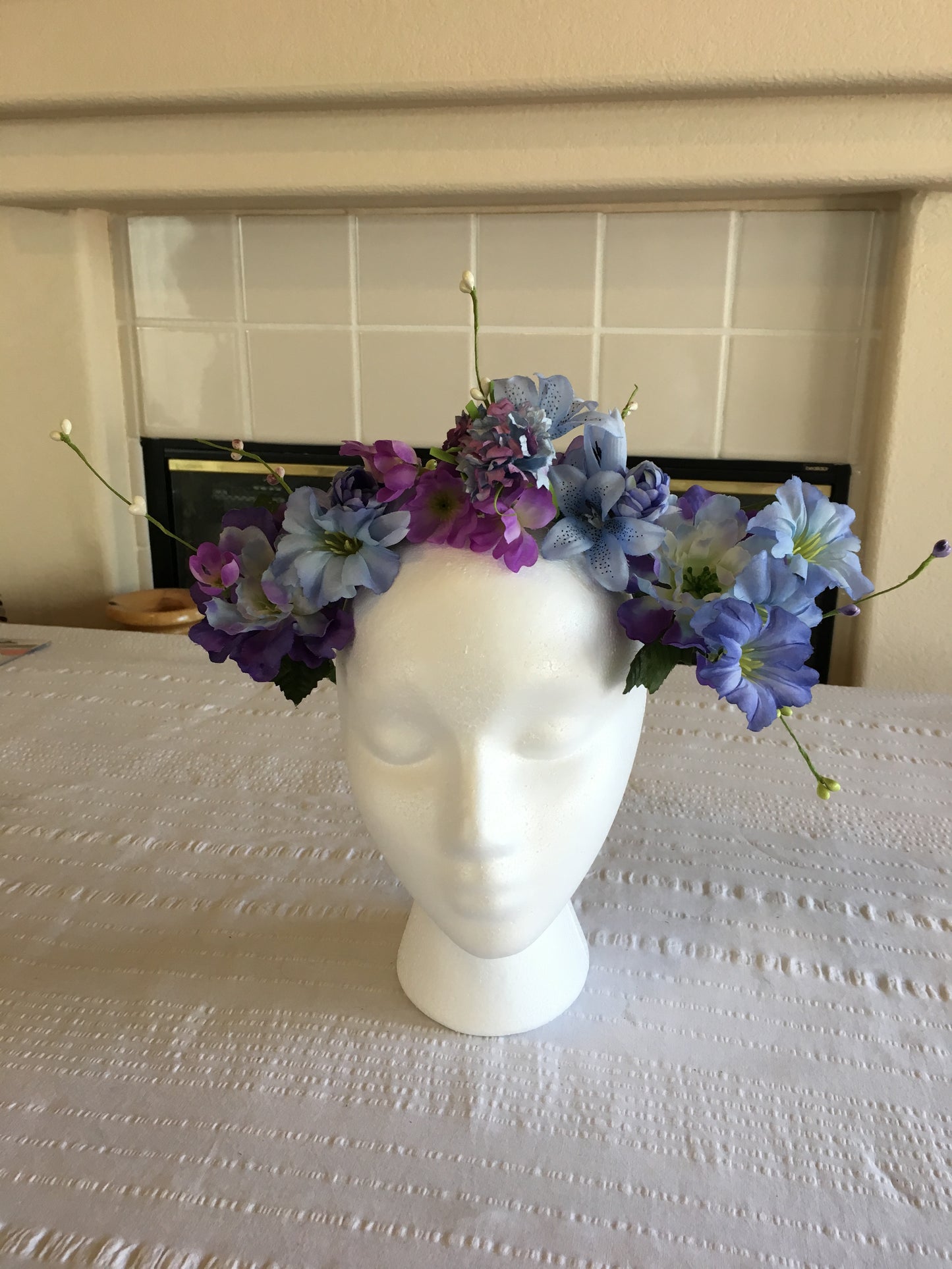 Medium Wreath - Purple, blue Flowers w/ wheats & pom poms