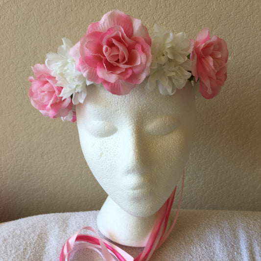 Medium Wreath - Pink roses w/ white fluffies