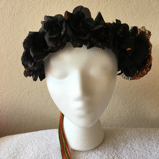 Medium Wreath - Black, green, & orange sparkles