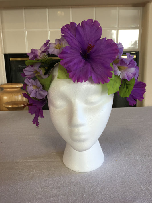 Medium Wreath - Purple hibiscus w/ purple band