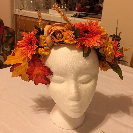 Medium Wreath - Orange, yellow flowers w/ brown side leaves