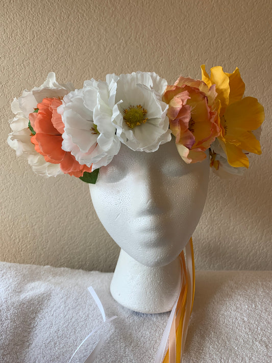 Medium Wreath - Peach, Yellow, and White Flowers