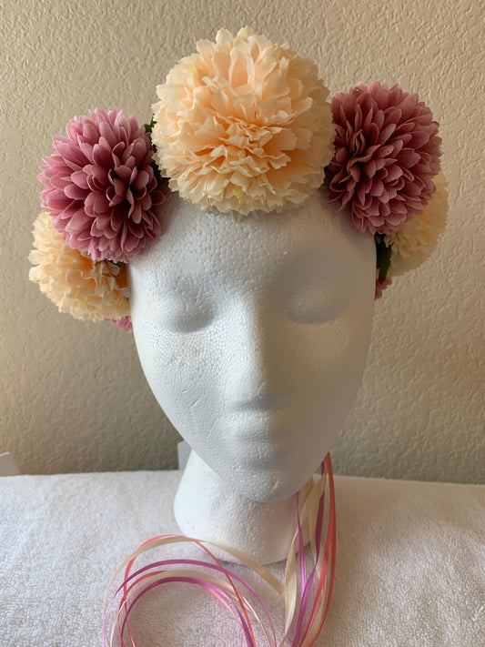 Medium Wreath - Beige and Dusty Pink Pom-Poms