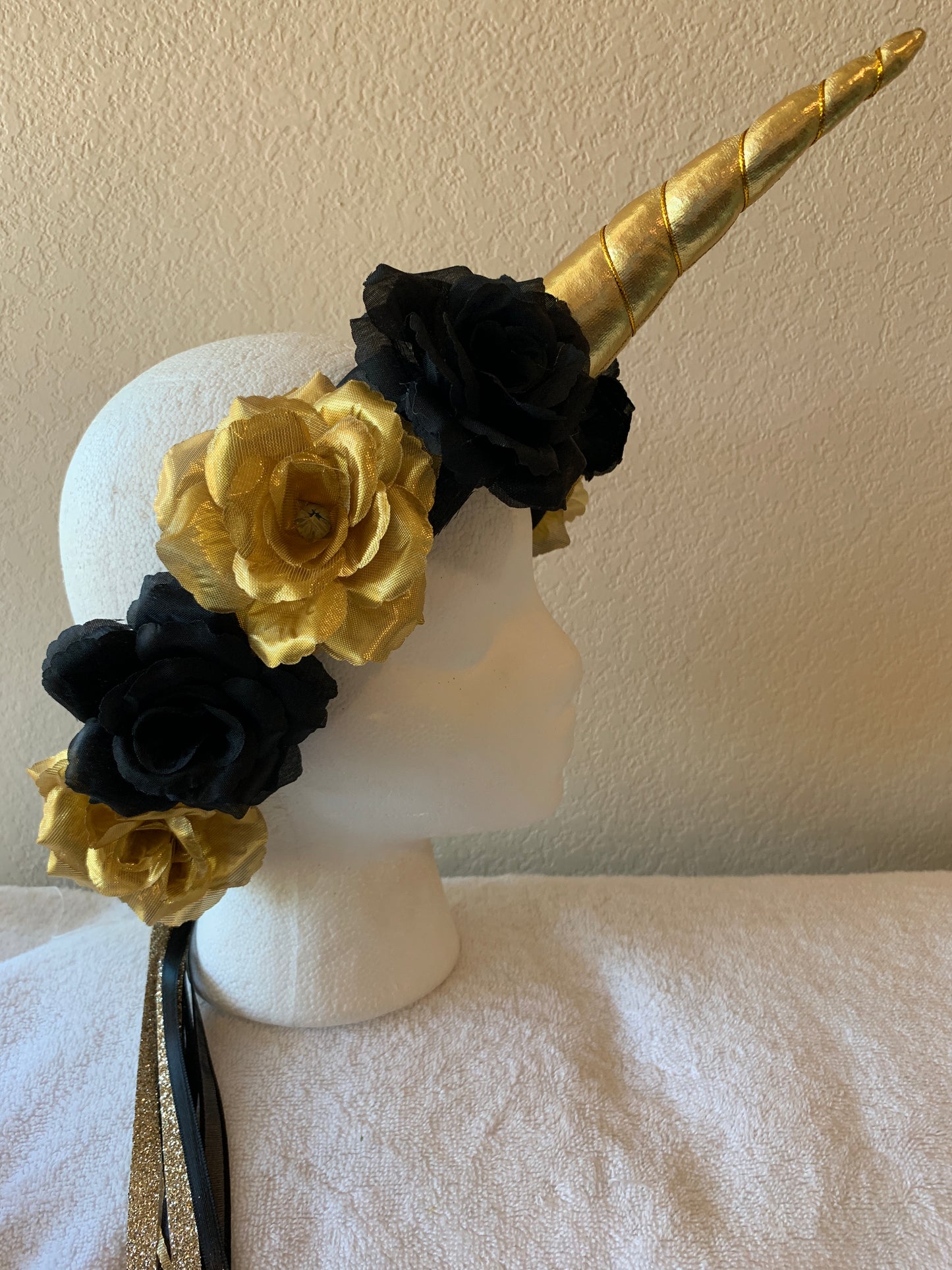 Medium Wreath - Black and Gold Rose Unicorn