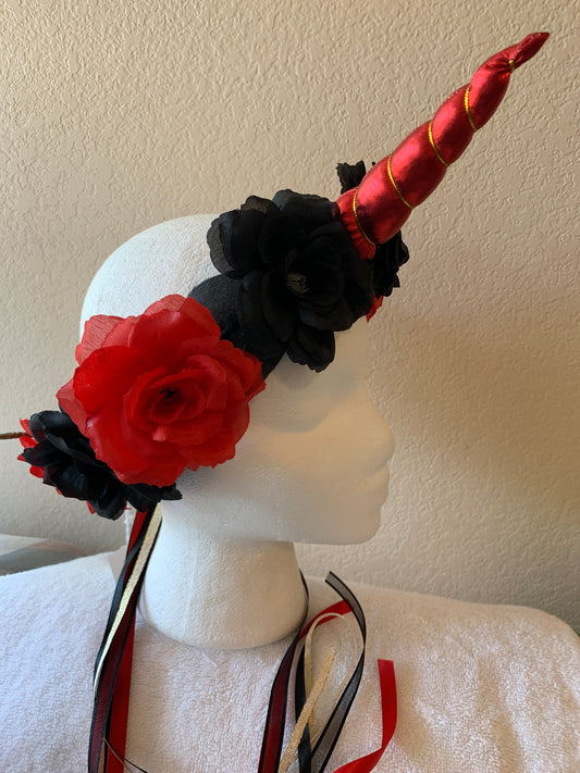 Medium Wreath - Red and Black Rose Unicorn