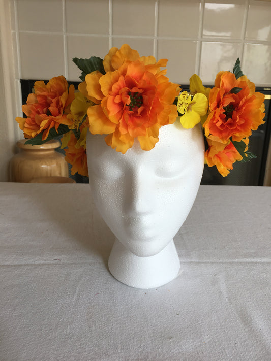 Medium Wreath - Orange w/ yellow orchids