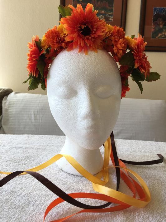 Medium Wreath - Orange flowers w/ yellow & orange small flowers