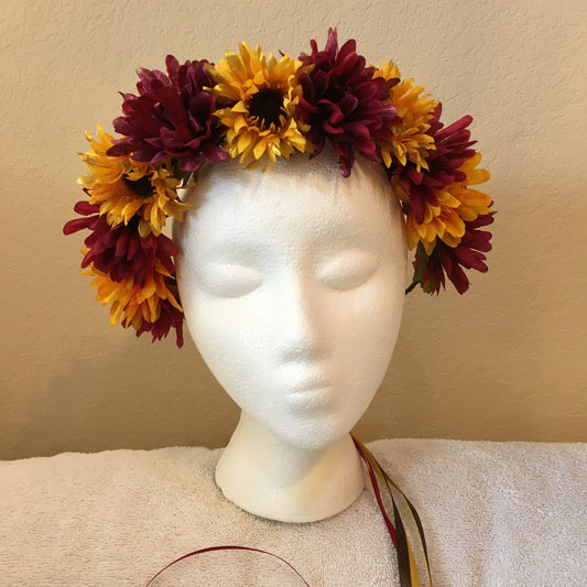 Medium Wreath - Yellow & burgundy daisies