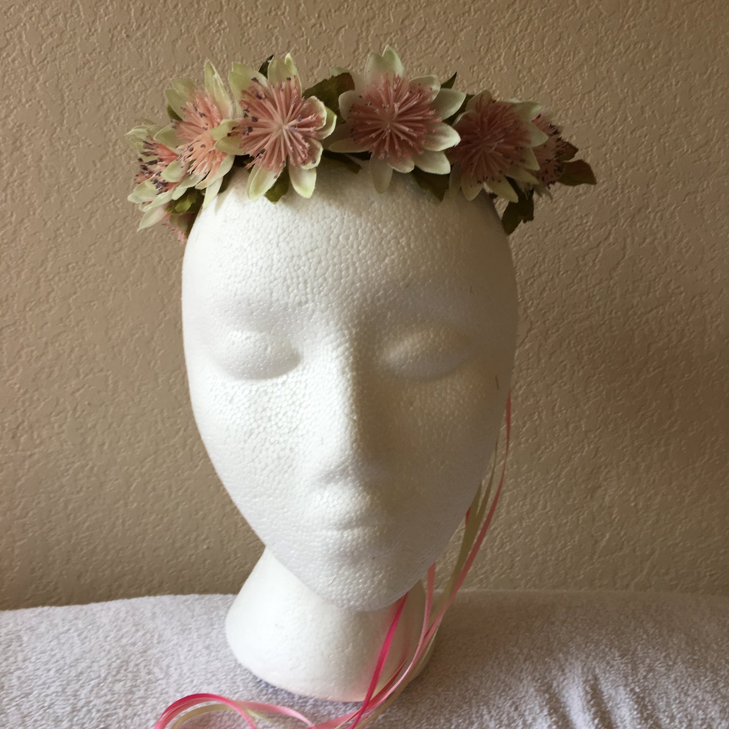 Small Wreath - Pale green w/ pink spiky flowers