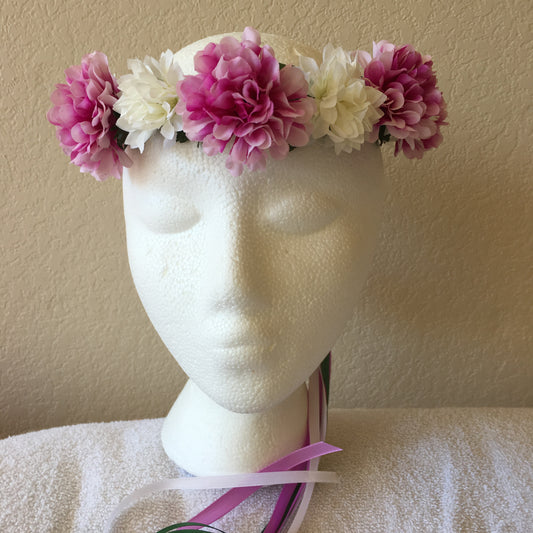 Small Wreath - White & purplish pom poms