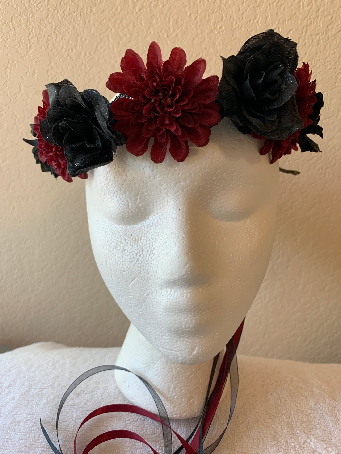 Small Wreath - Black Roses with Burgundy Spiky Flowers