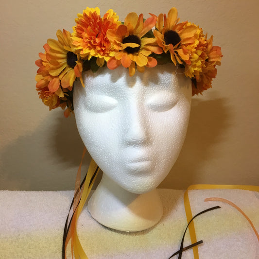 Small Wreath - Yellow daisies & orange pompoms