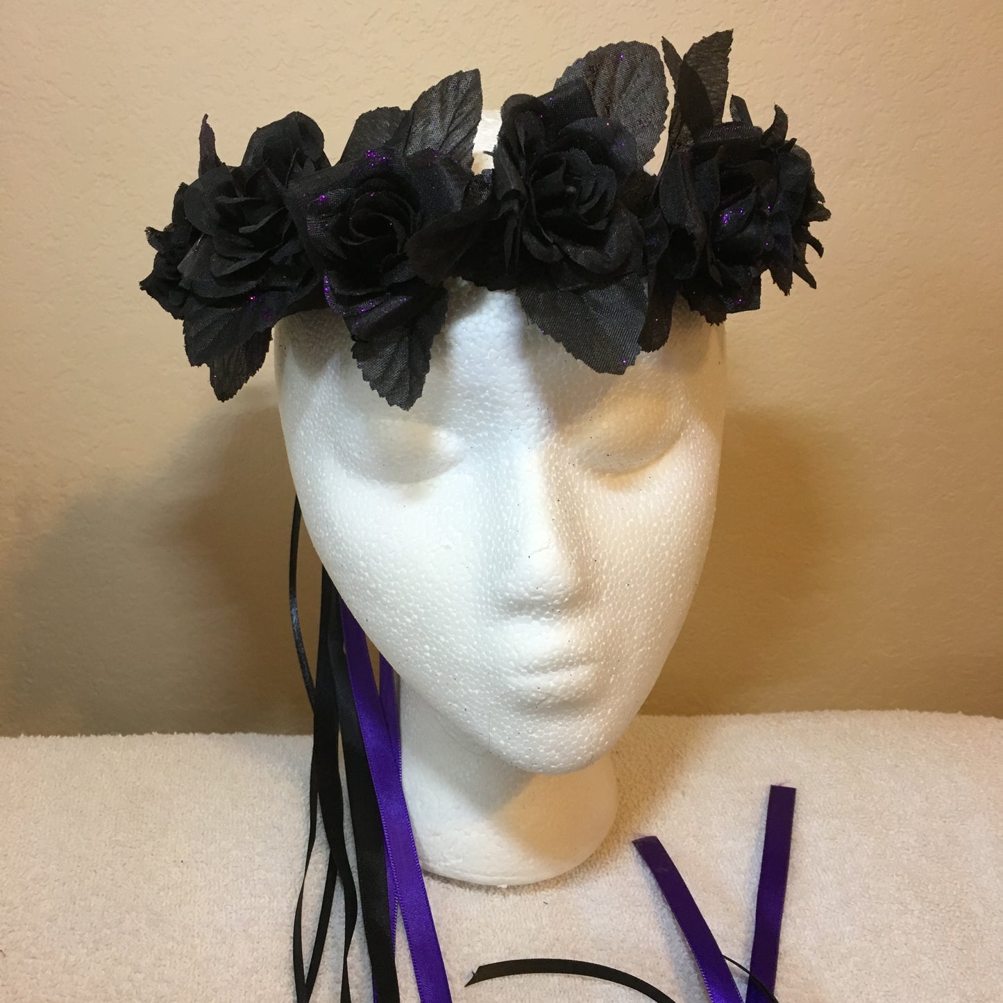 Small Wreath - All black roses w/purple sparkle