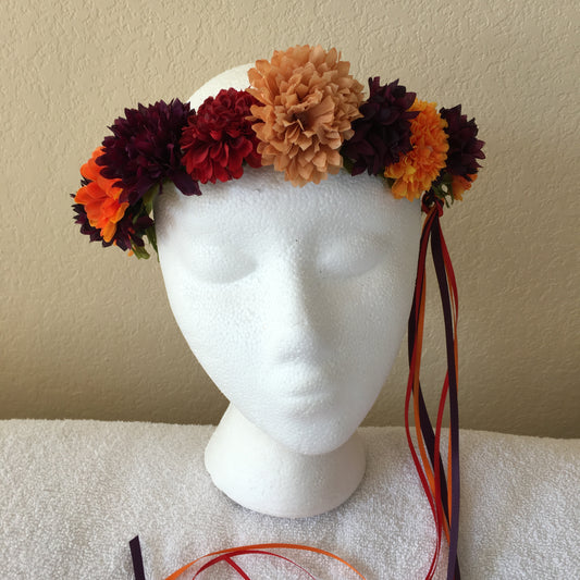 Small Wreath - Orange, purple, burgundy, & beige pompoms