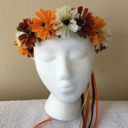 Small Wreath - Orange, brown, & off white daisies (2)