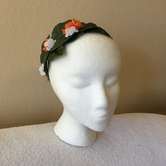 Side Wreath (Leaf) - Dark green leaves w/ white & orange flower accents