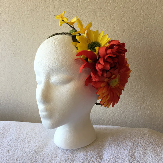 Side Wreath - Big orange daisy w/ red & yellow flowers