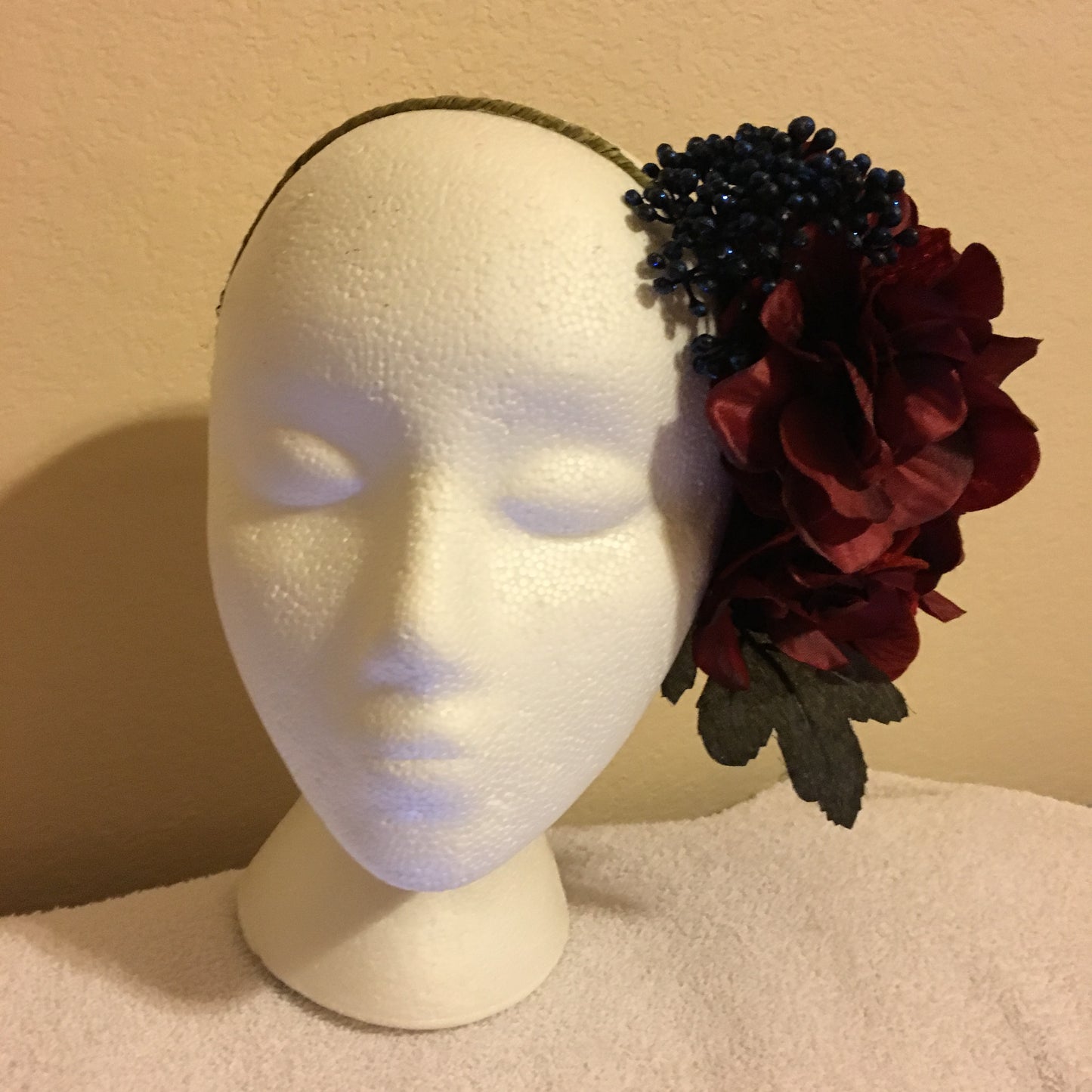 Side Wreath - Red rose & red, blue, & black accents
