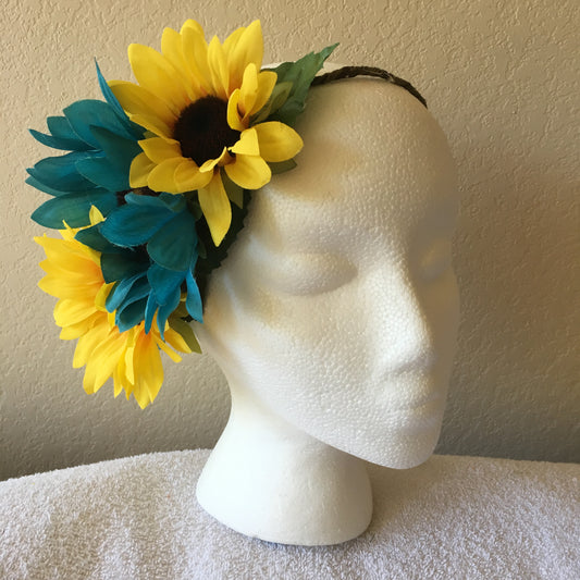 Side Wreath - Yellow & teal sunflowers