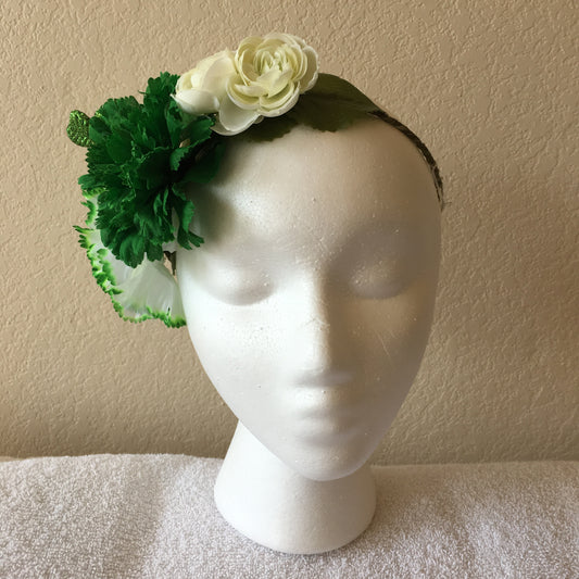 Show Special Side Wreath - Dark green & green tipped carnation w/ two pale green roses w/ one shamrock