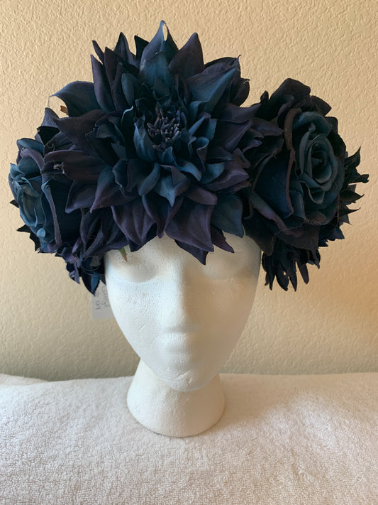 Extra Large Wreath - Dark Blue Roses and Spiky Flowers