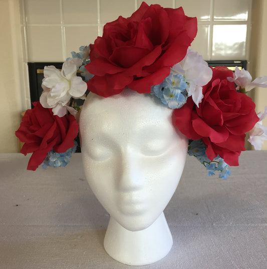 Extra Large Wreath - Red roses w/ baby blue & white accents
