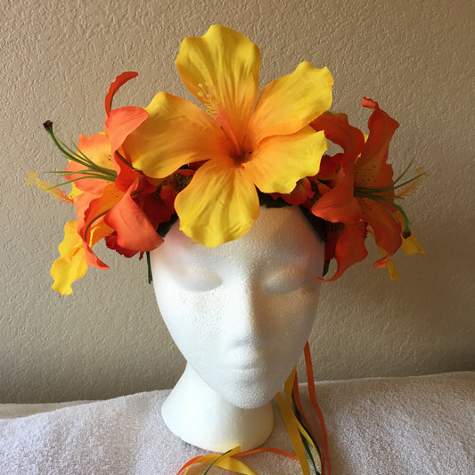 Extra Large Wreath - Yellow & orange hibiscus