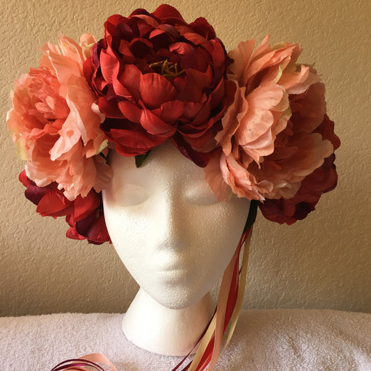 Extra Large Wreath - Peach & red extra large flowers