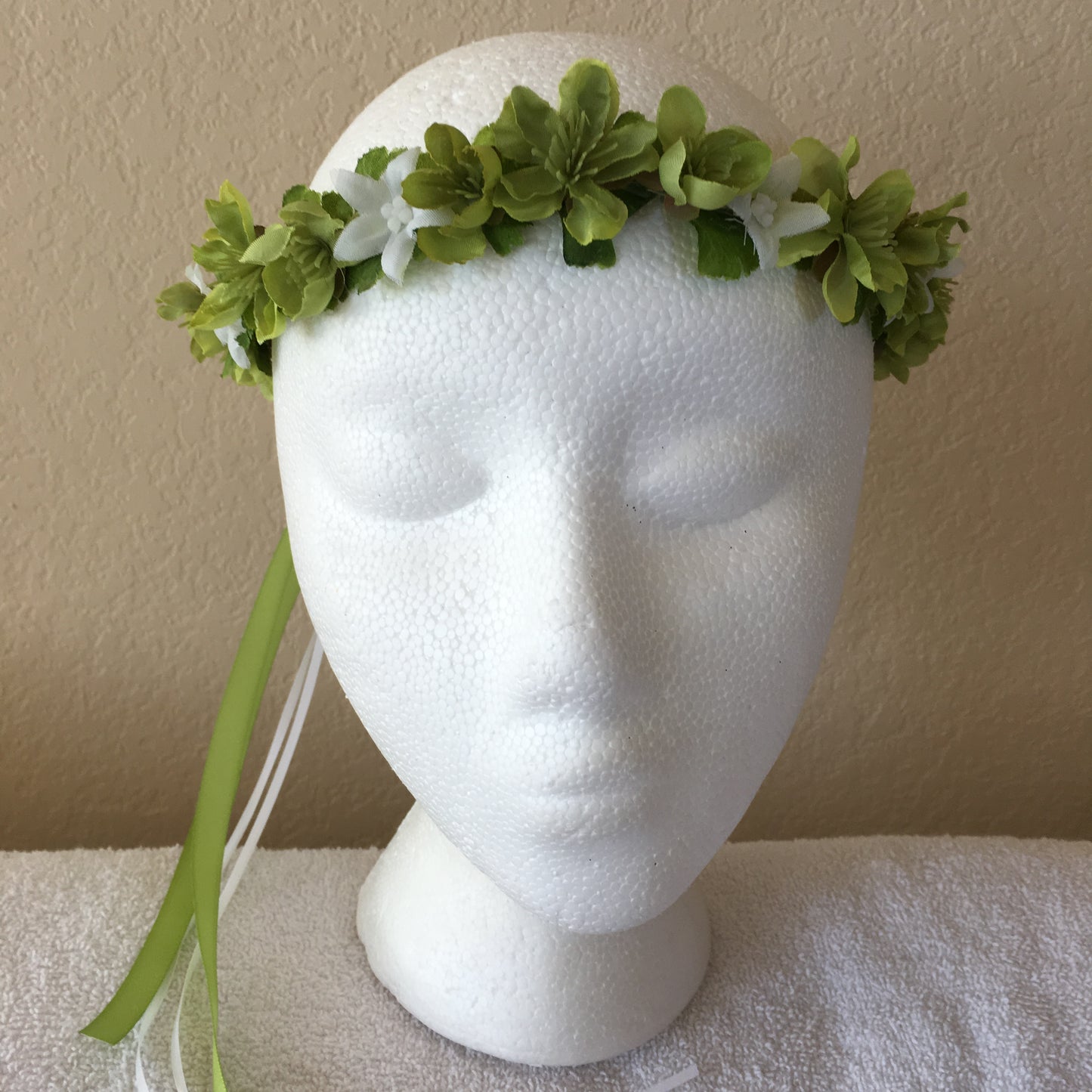 Extra Small Wreath - Olive green cherry blossoms w/ white flower accents