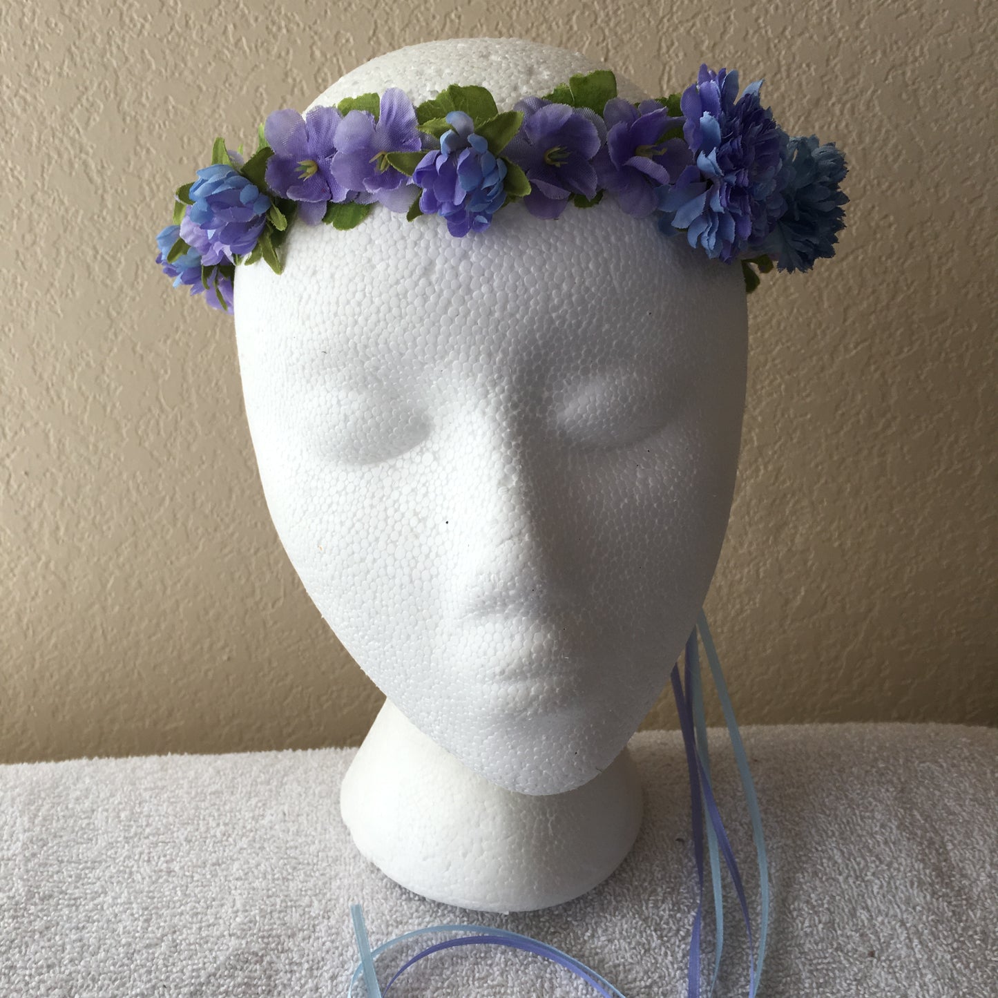 Extra Small Wreath - Blue and purple flowers w/ pom poms