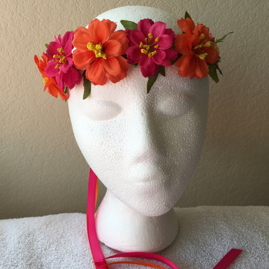 Extra Small Wreath - Dark orange & pink flowers w/ pink may flowers +