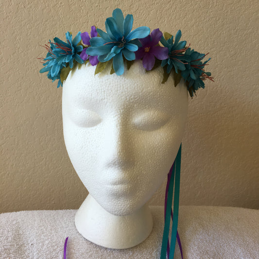 Extra Small Wreath - Teal & 2 purple flowers +