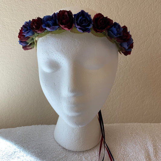 Extra Small Wreath - Navy blue & burgundy roses +