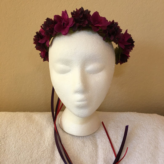 Extra Small Wreath - Burgundy flowers w/ purple & burgundy pompoms